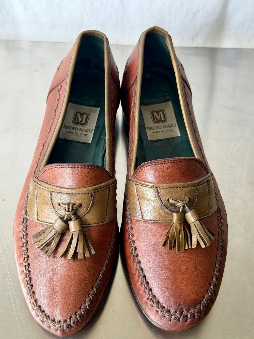 Bruno Magli Vintage Italian Leather Tassel Loafers Men Size 7.5 M